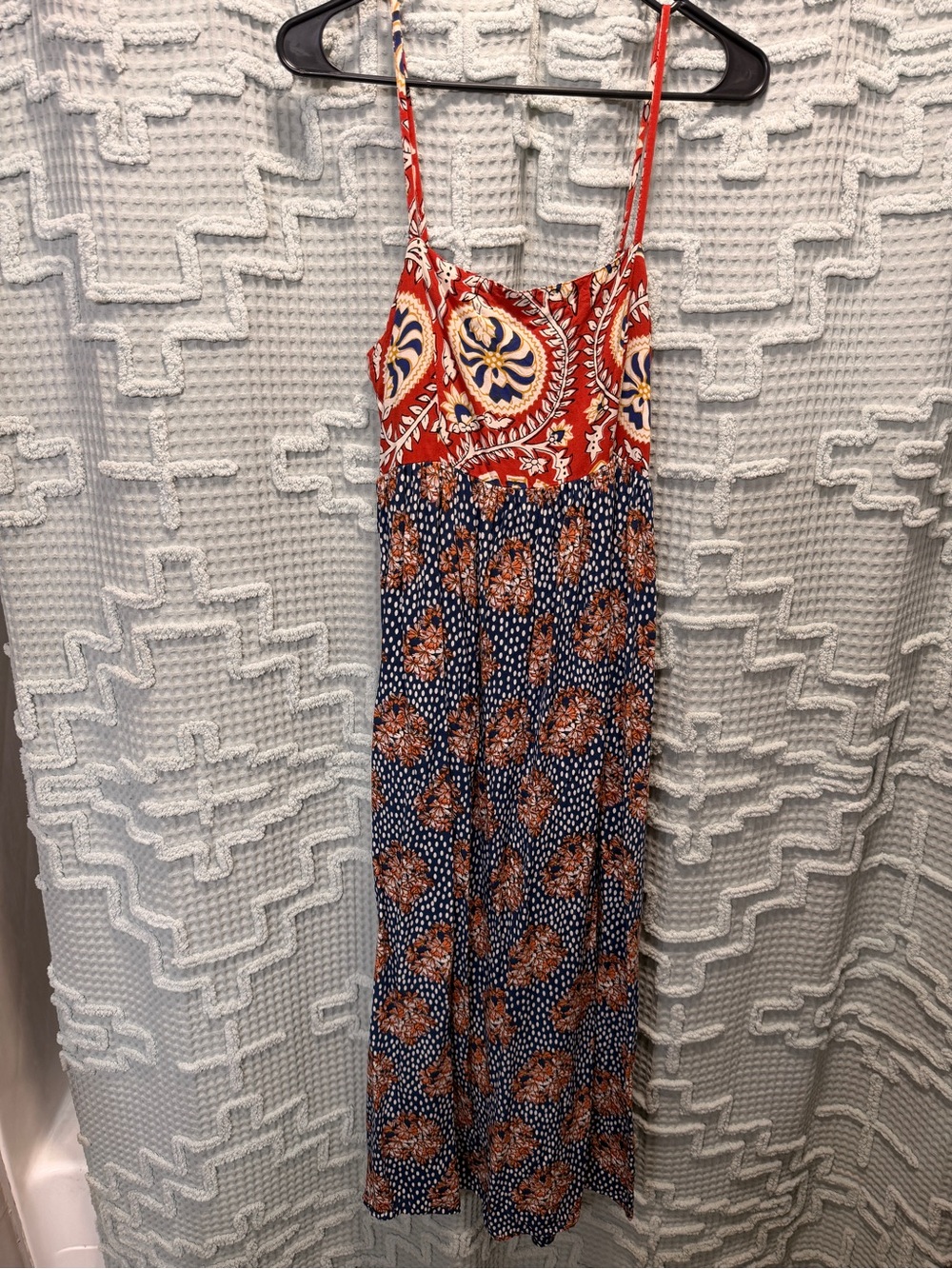 Natural Life Bohemian Red and Navy Printed Spaghetti-Strap SunDress